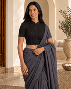 Classic Black Short Sleeve Front Open Classic Blouse - 6.png
