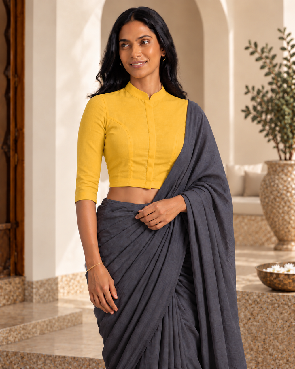Golden Yellow High Neck 3/4 Sleeve blouse view 6