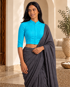 Aqua Bloom 3/4 Sleeve Front Open Classic Blouse - 6.png