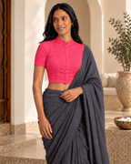 Hot Pink High Neck Short Sleeve blouse view 6
