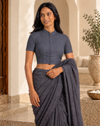Slate Grey Short Sleeve Front Open Classic Blouse - 6.png