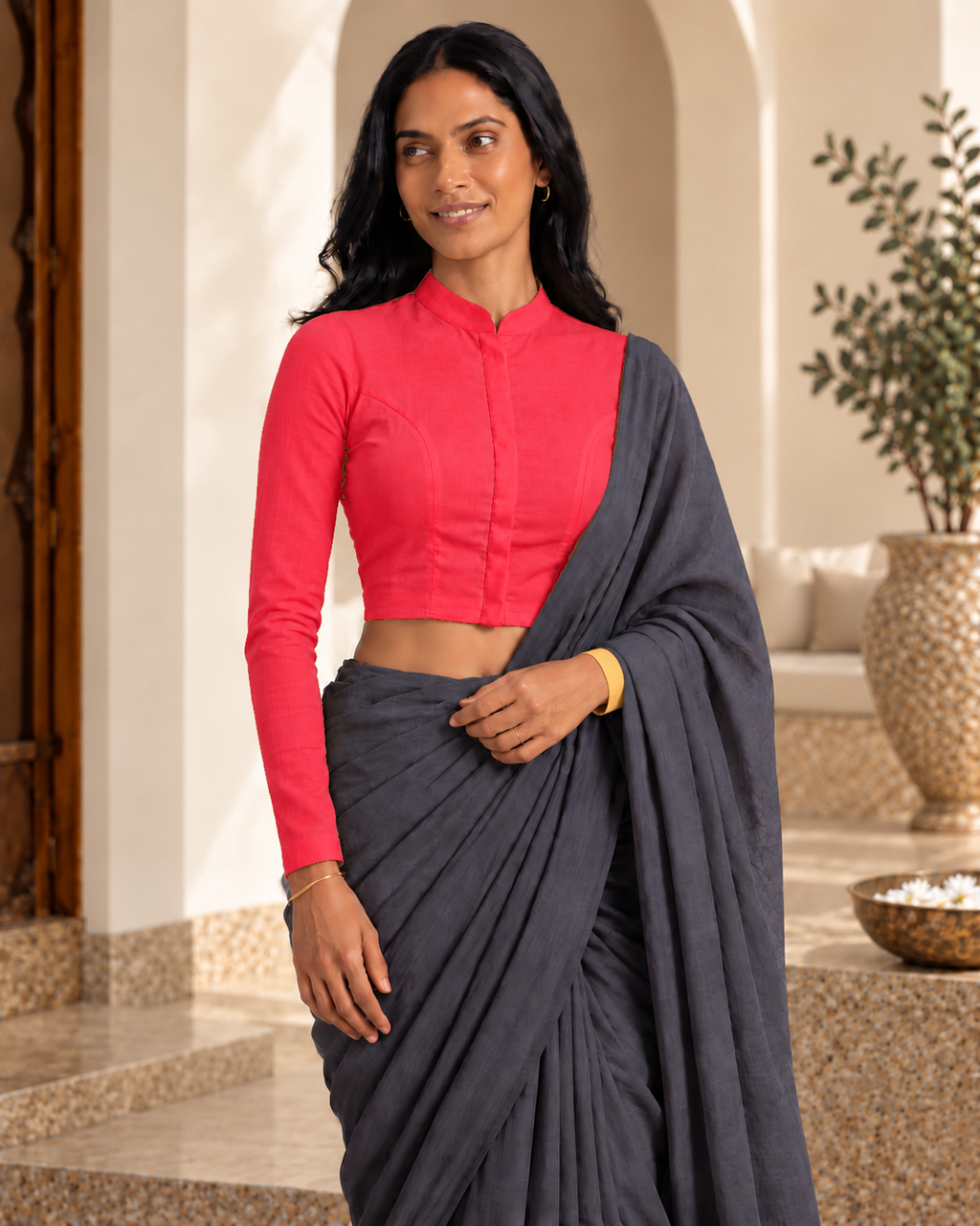 Ruby Red High Neck Full Sleeve blouse view 6