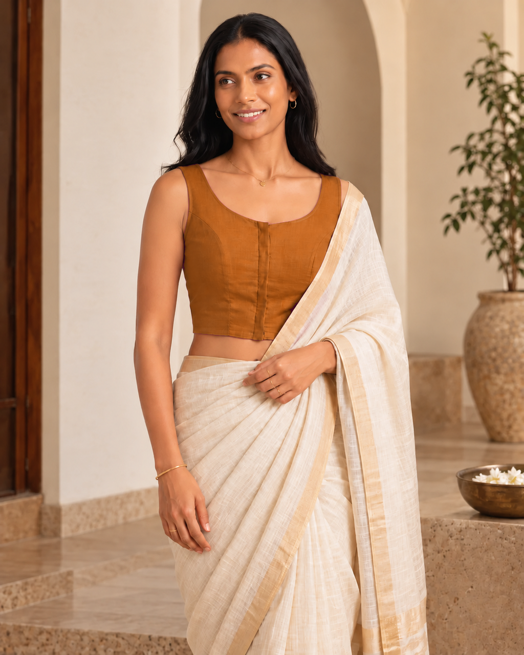 Burnt Orange Low Neck Sleeveless blouse view 6