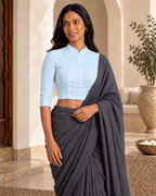 Powder Blue High Neck 3/4 Sleeve blouse view 6