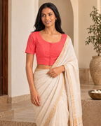 Coral Pink low-neck blouse, view 6