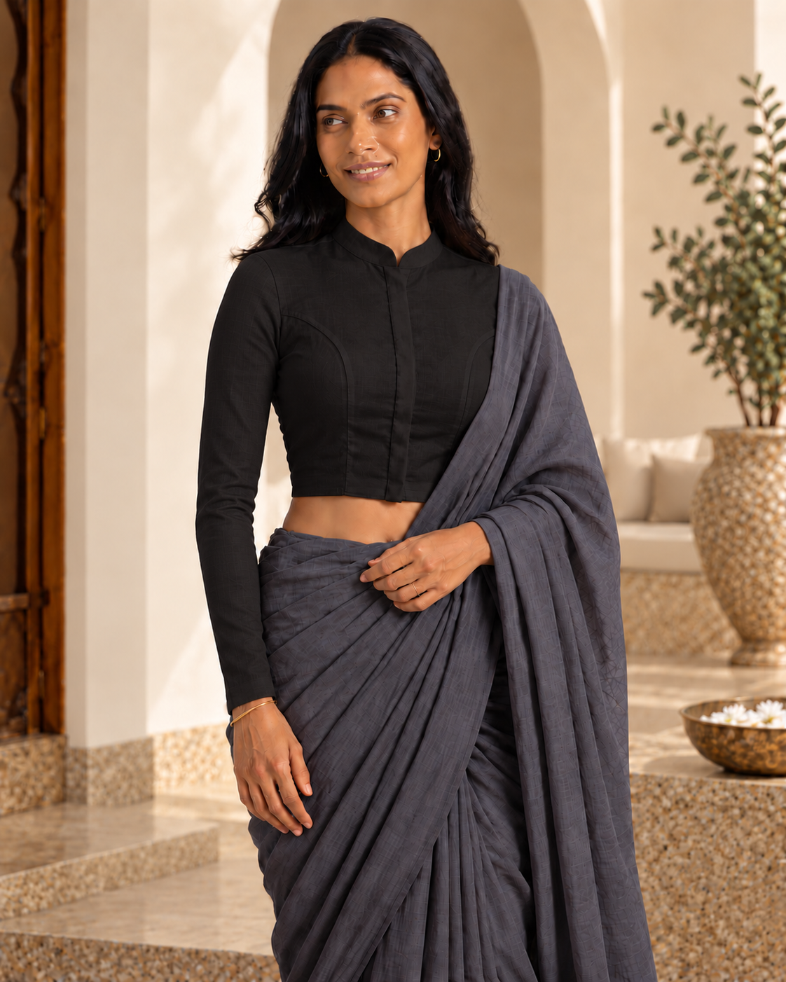 Classic Black Full Sleeve Front Open Classic Blouse - 6.png