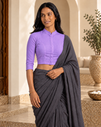 Lavender 3/4 Sleeve Front Open Classic Blouse - 6.png