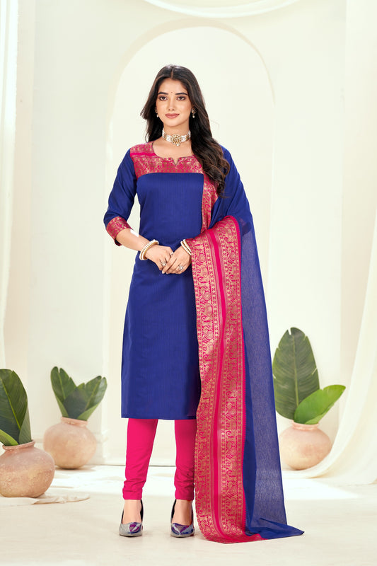 Navy blue Ethnic Cotton Kurta with dupatta