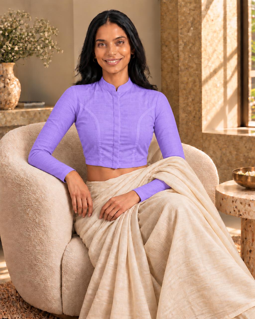Lavender Full Sleeve Front Open Classic Blouse - 7.png