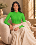 Meadow Green Full Sleeve Front Open Classic Blouse - 7.png