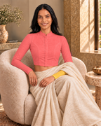Coral Pink High Neck Full Sleeve blouse view 7