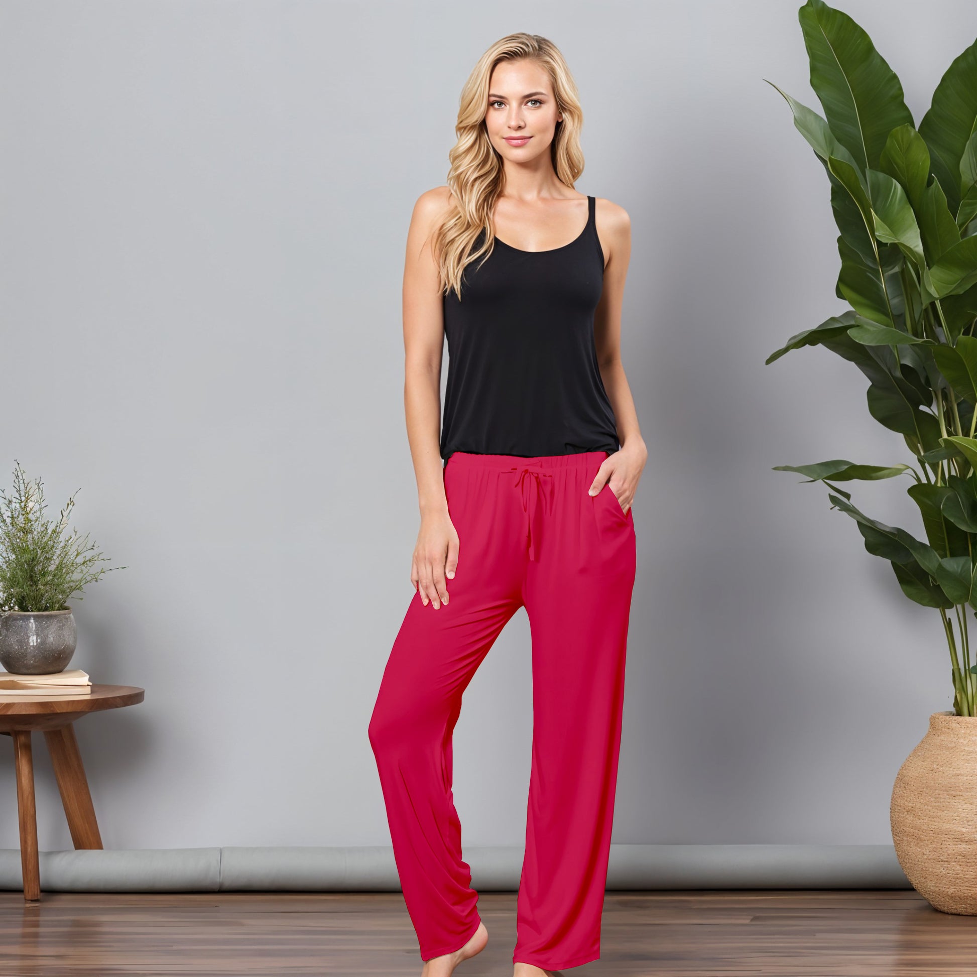 Red Regular Pants - 100% Natural Viscose
