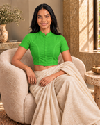 Meadow Green Short Sleeve Front Open Classic Blouse - 7.png
