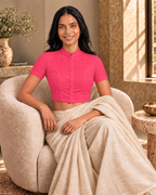 Hot Pink High Neck Short Sleeve blouse view 7