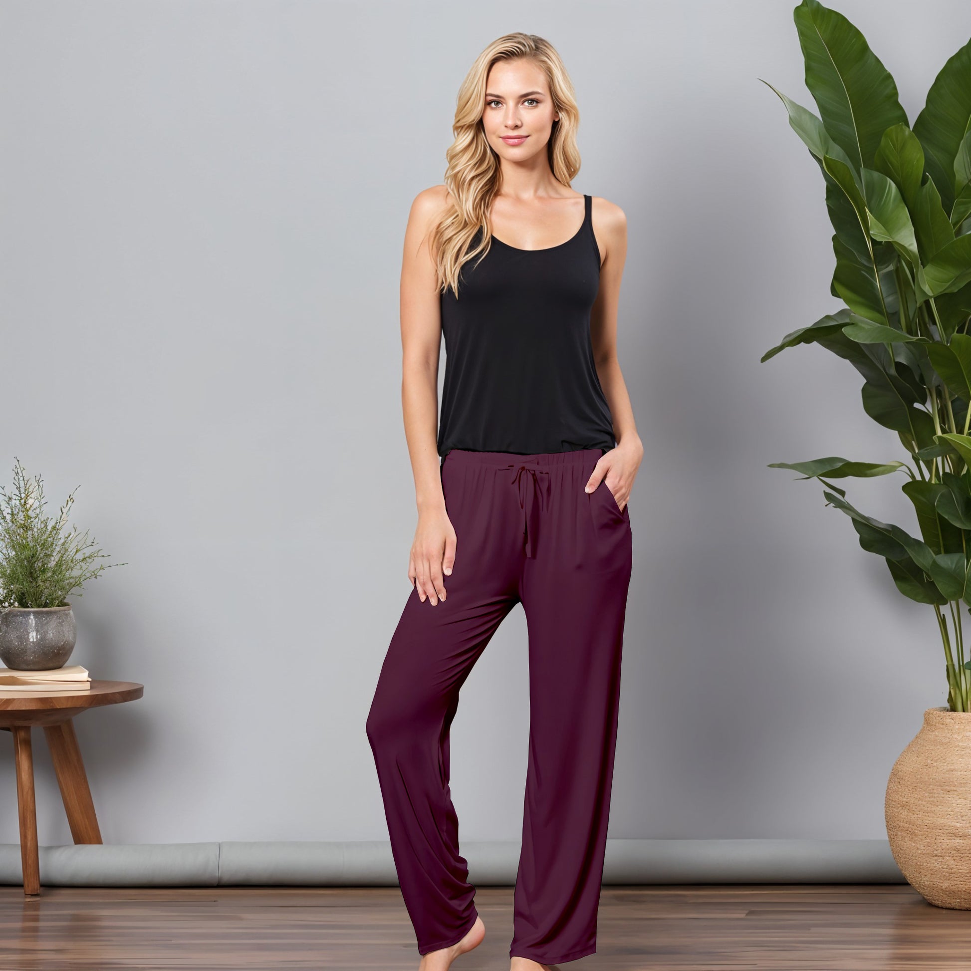 Wine/Maroon Regular Pants - 100% Natural Viscose