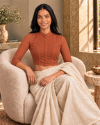 Terracotta 3/4 Sleeve Front Open Classic Blouse - 7.png
