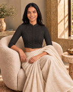 Classic Black 3/4 Sleeve Front Open Classic Blouse - 7.png