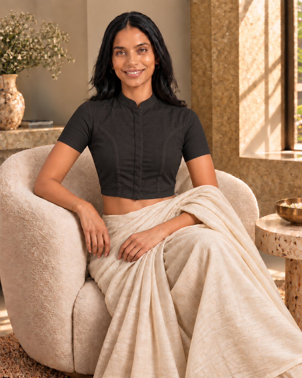 Classic Black Short Sleeve Front Open Classic Blouse - 7.png