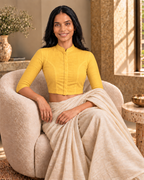 Sunshine Yellow 3/4 Sleeve Front Open Classic Blouse - 7.png