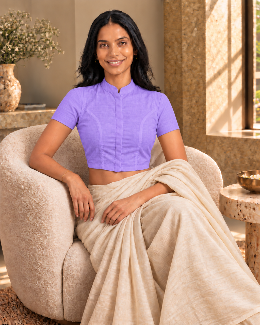 Lavender Short Sleeve Front Open Classic Blouse - 7.png