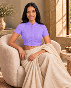 Lavender Short Sleeve Front Open Classic Blouse - 7.png