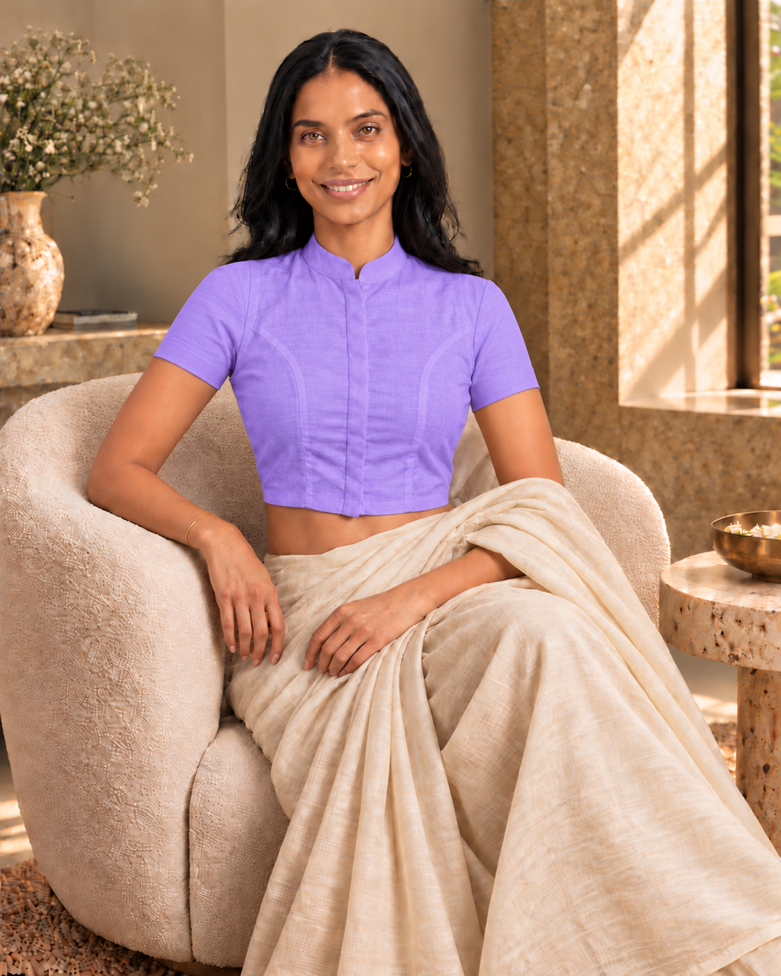 Lavender Short Sleeve Front Open Classic Blouse - 7.png