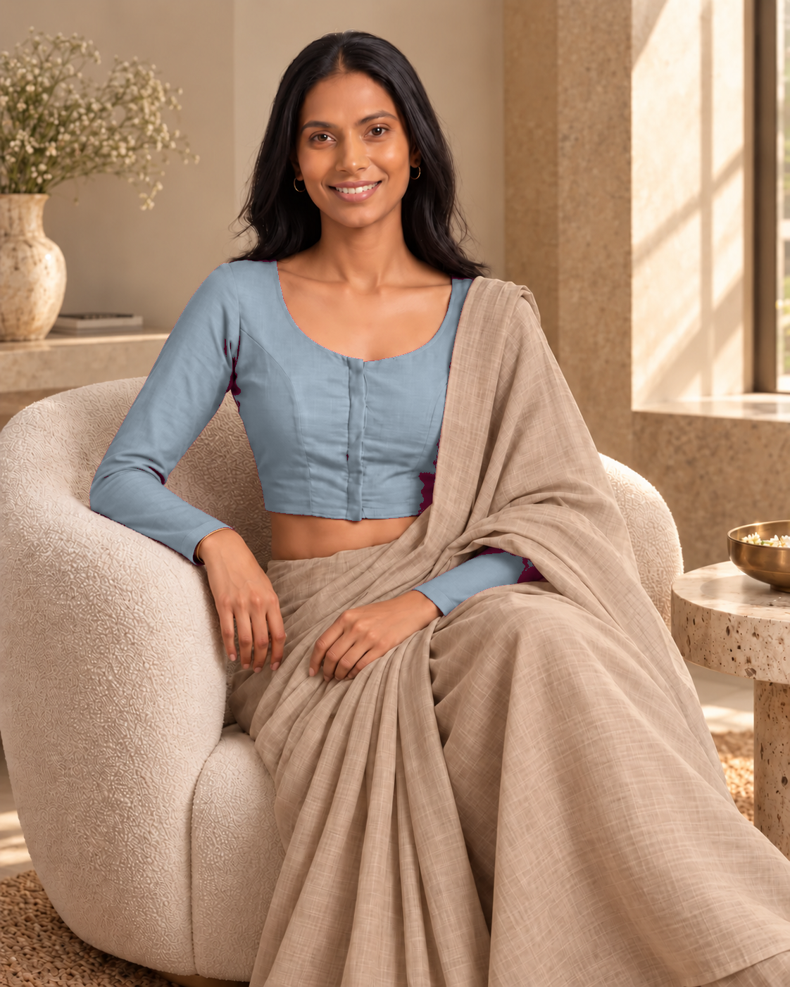 Powder Blue Low Neck Full Sleeve blouse view 7