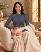 Slate Grey Full Sleeve Front Open Classic Blouse - 7.png