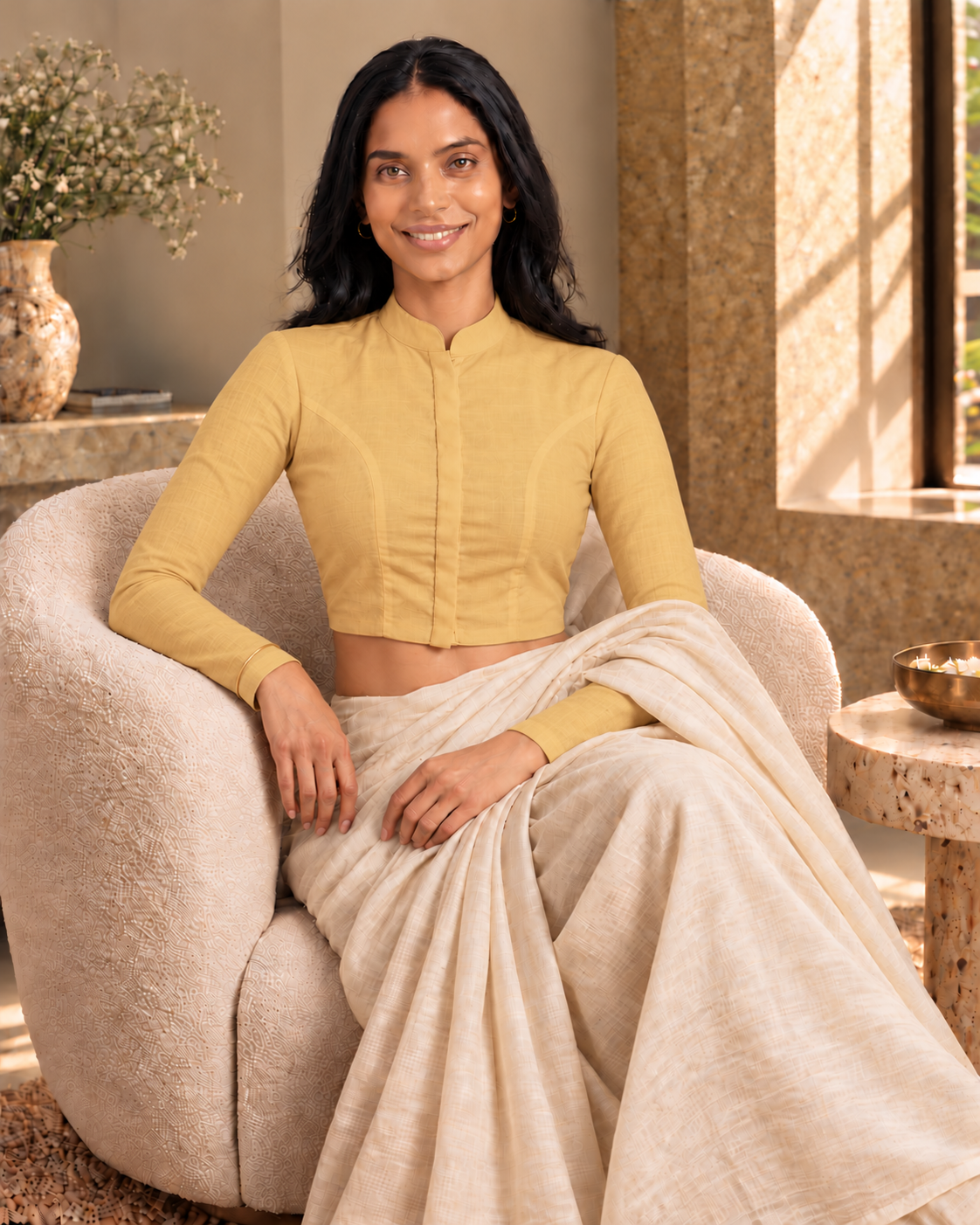 Marigold Glow Full Sleeve Front Open Classic Blouse - 7.png