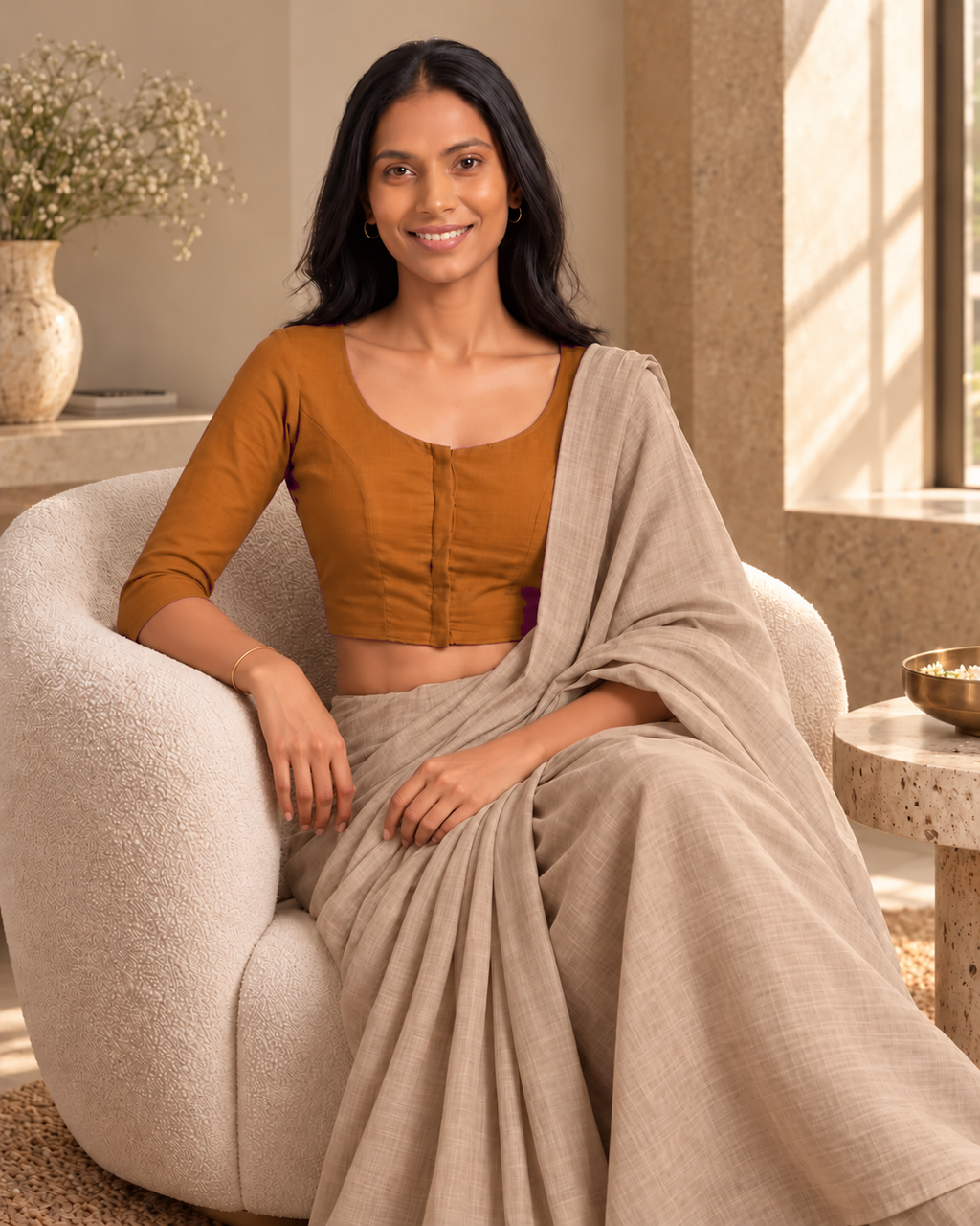Burnt Orange Low Neck 3/4 Sleeve blouse view 7