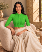 Meadow Green 3/4 Sleeve Front Open Classic Blouse - 7.png