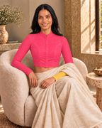 Hot Pink High Neck Full Sleeve blouse view 7
