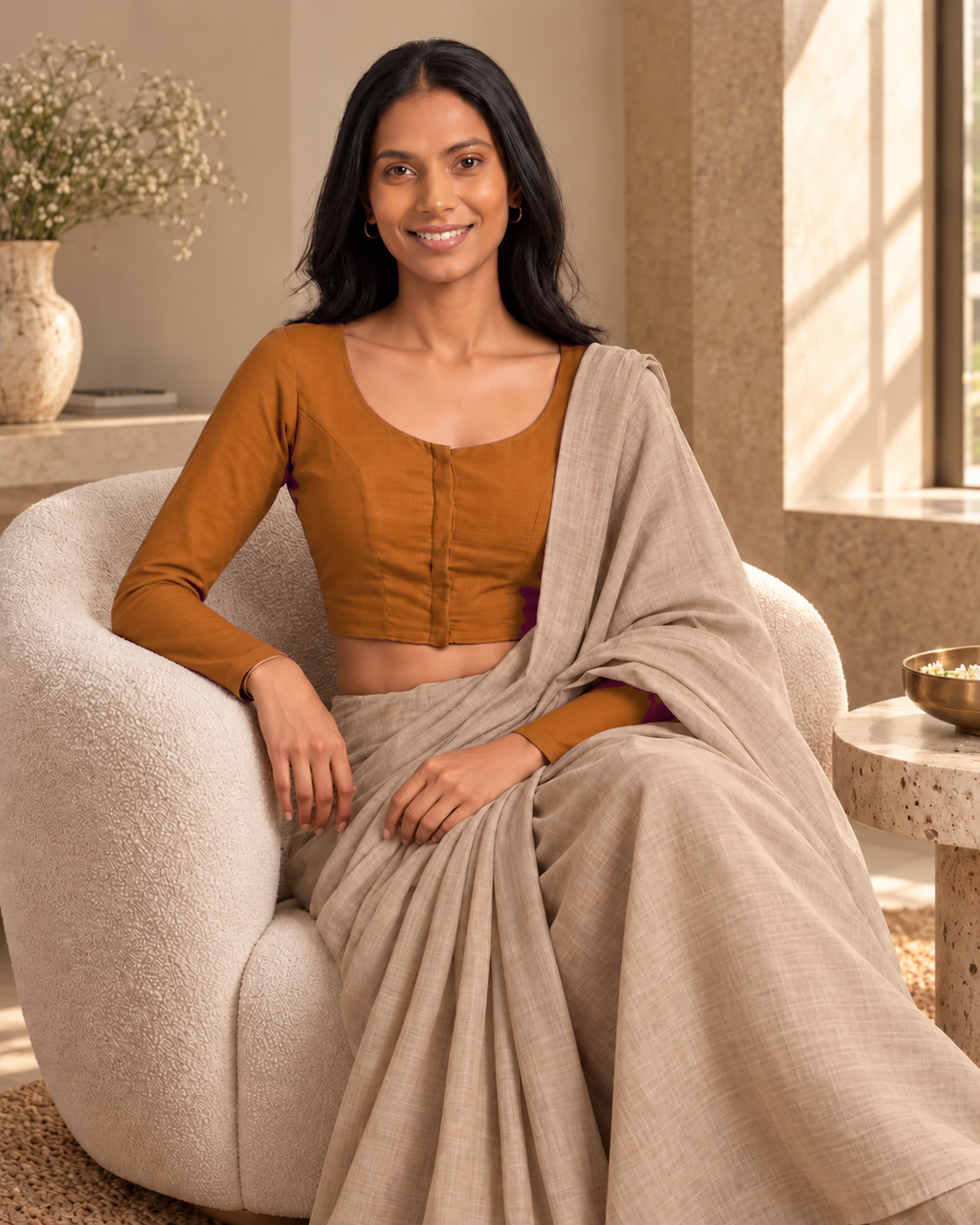 Burnt Orange Low Neck Full Sleeve blouse view 7