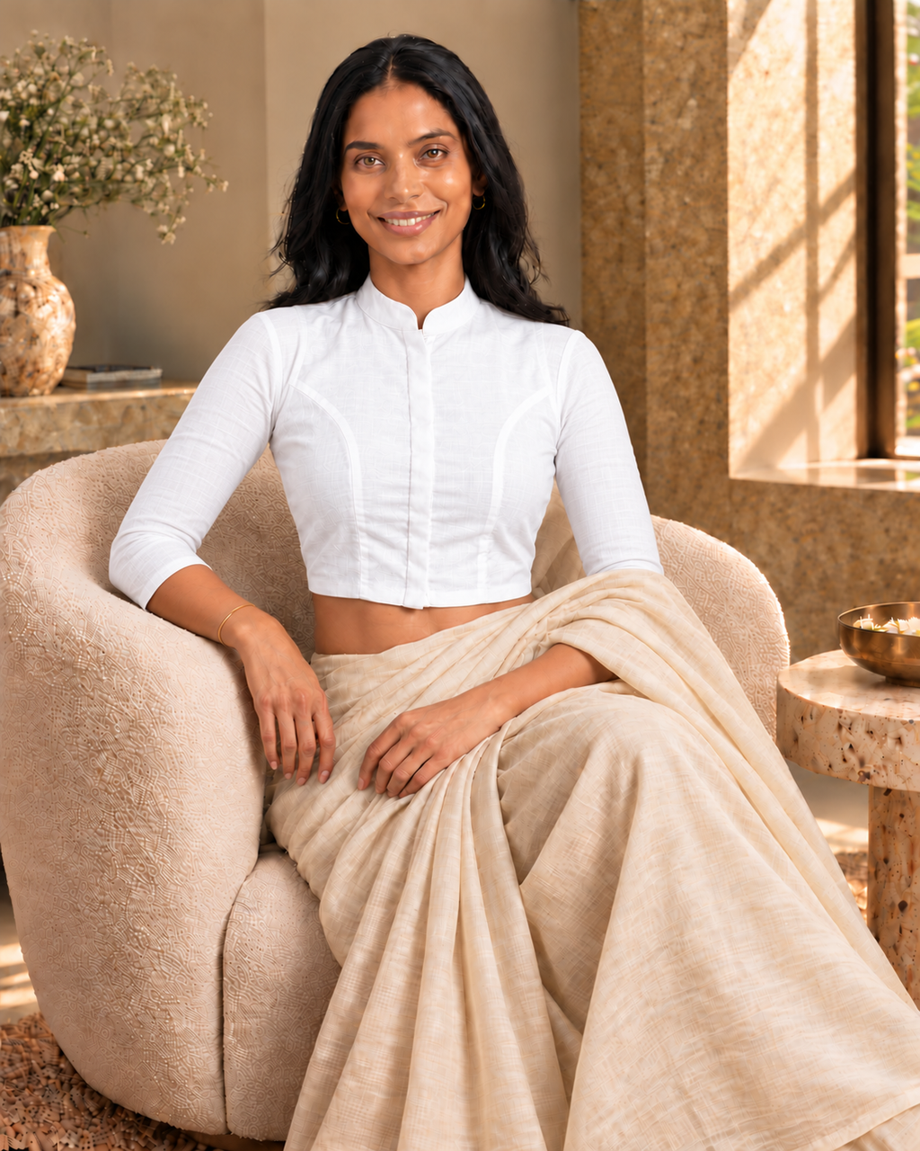 Classic White 3/4 Sleeve Front Open Classic Blouse - 7.png