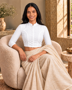 Classic White 3/4 Sleeve Front Open Classic Blouse - 7.png