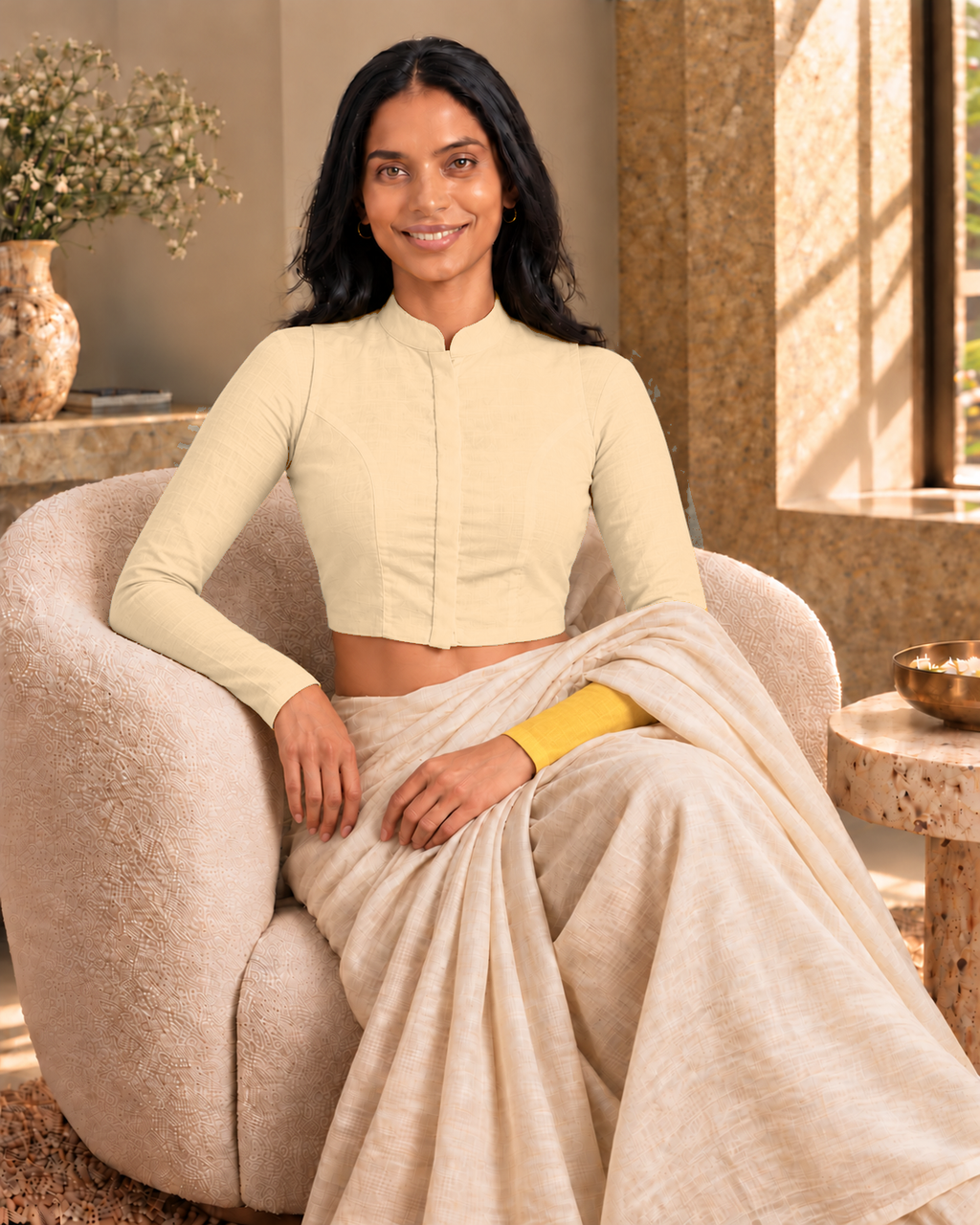 Sandy Beige High Neck Full Sleeve blouse view 7