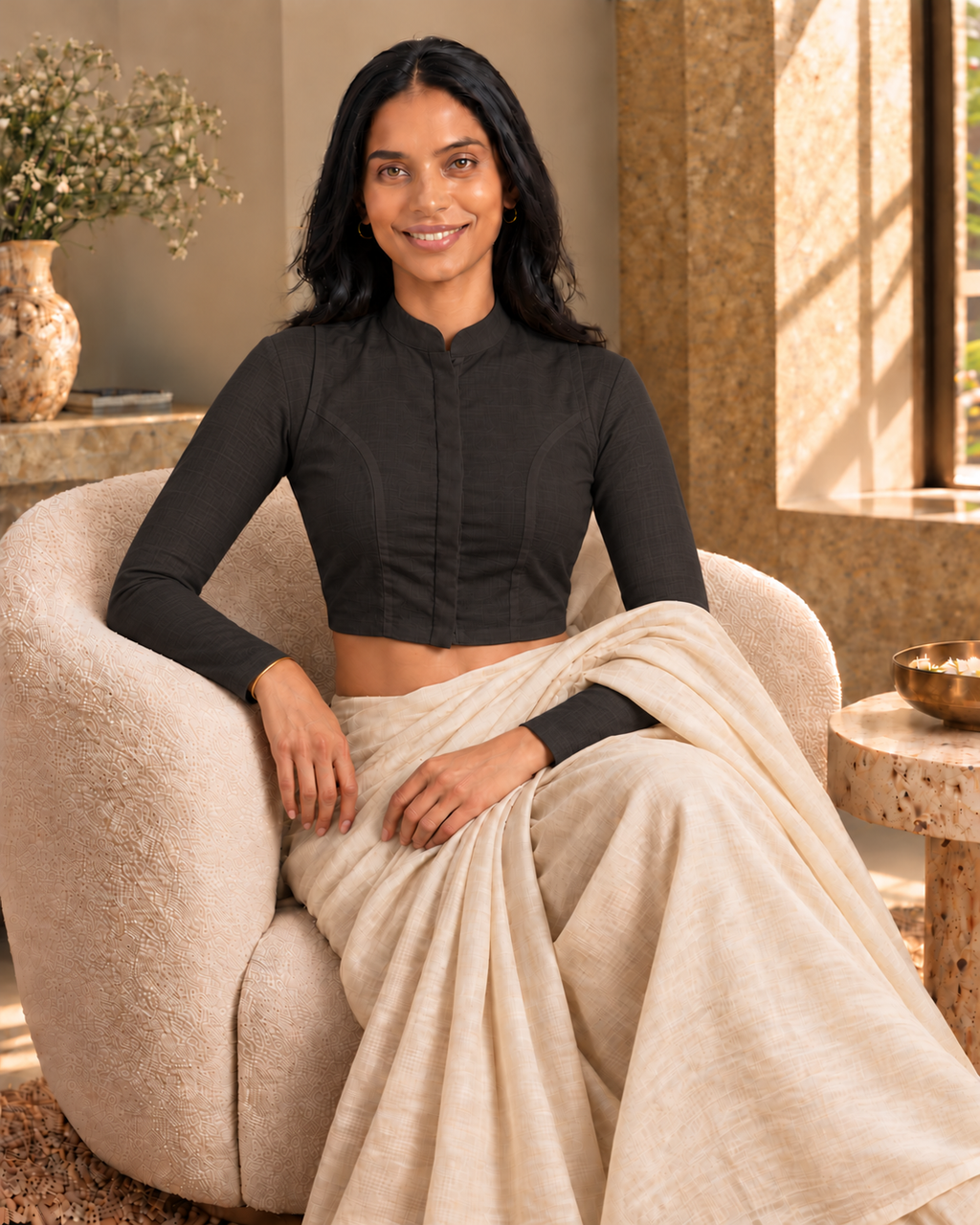 Classic Black Full Sleeve Front Open Classic Blouse - 7.png