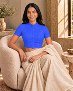 Cobalt Blue High Neck Short Sleeve blouse view 7