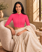 Hot Pink High Neck 3/4 Sleeve blouse view 7