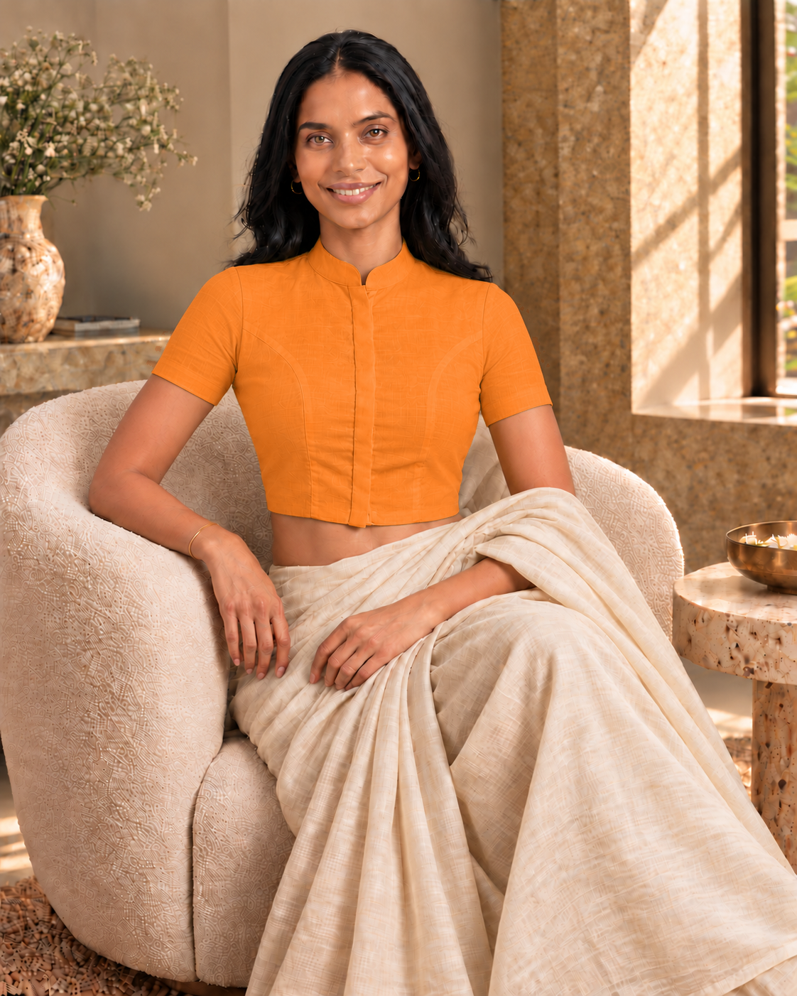 Burnt Orange High Neck Short Sleeve blouse view 7