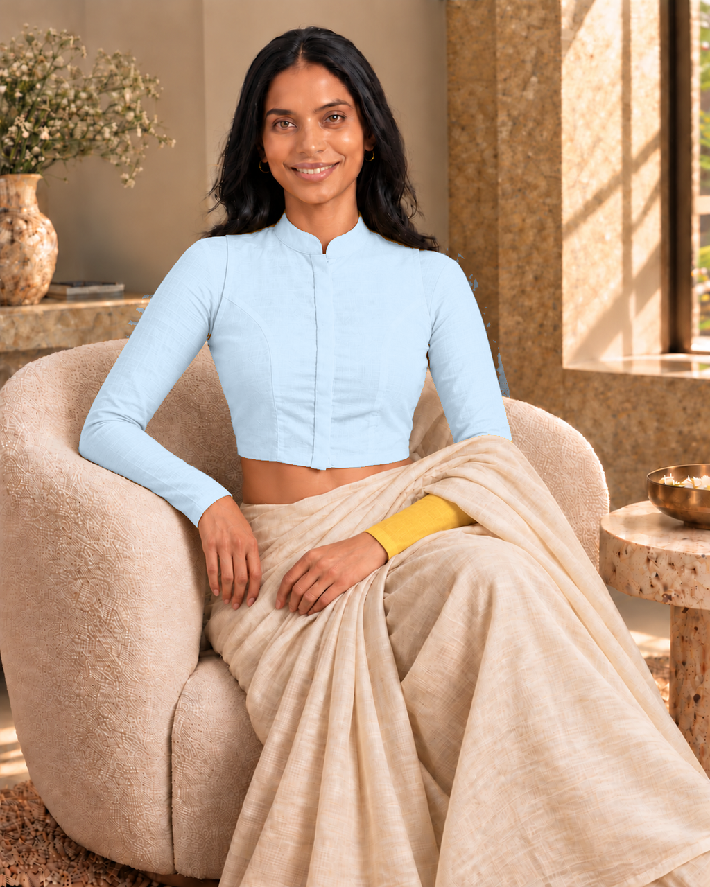 Powder Blue High Neck Full Sleeve blouse view 7