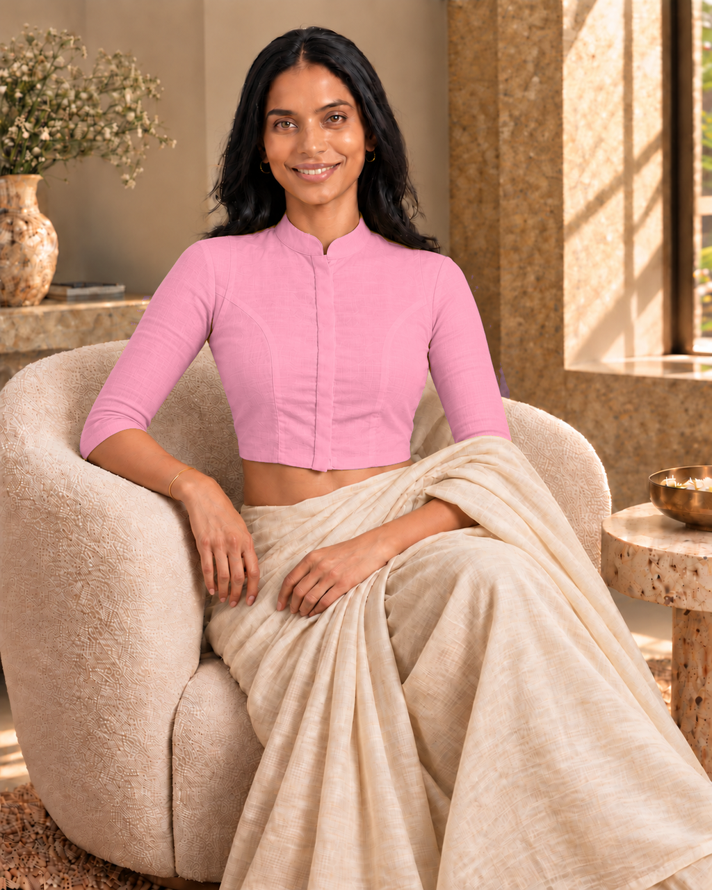 Blush Pink High Neck 3/4 Sleeve blouse view 7