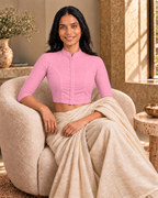 Blush Pink High Neck 3/4 Sleeve blouse view 7