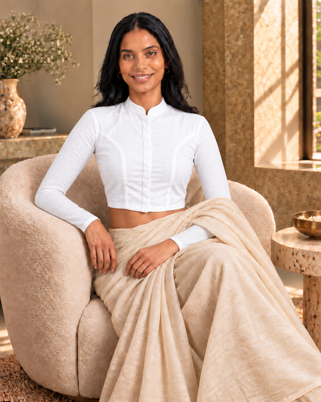Classic White Full Sleeve Front Open Classic Blouse - 7.png