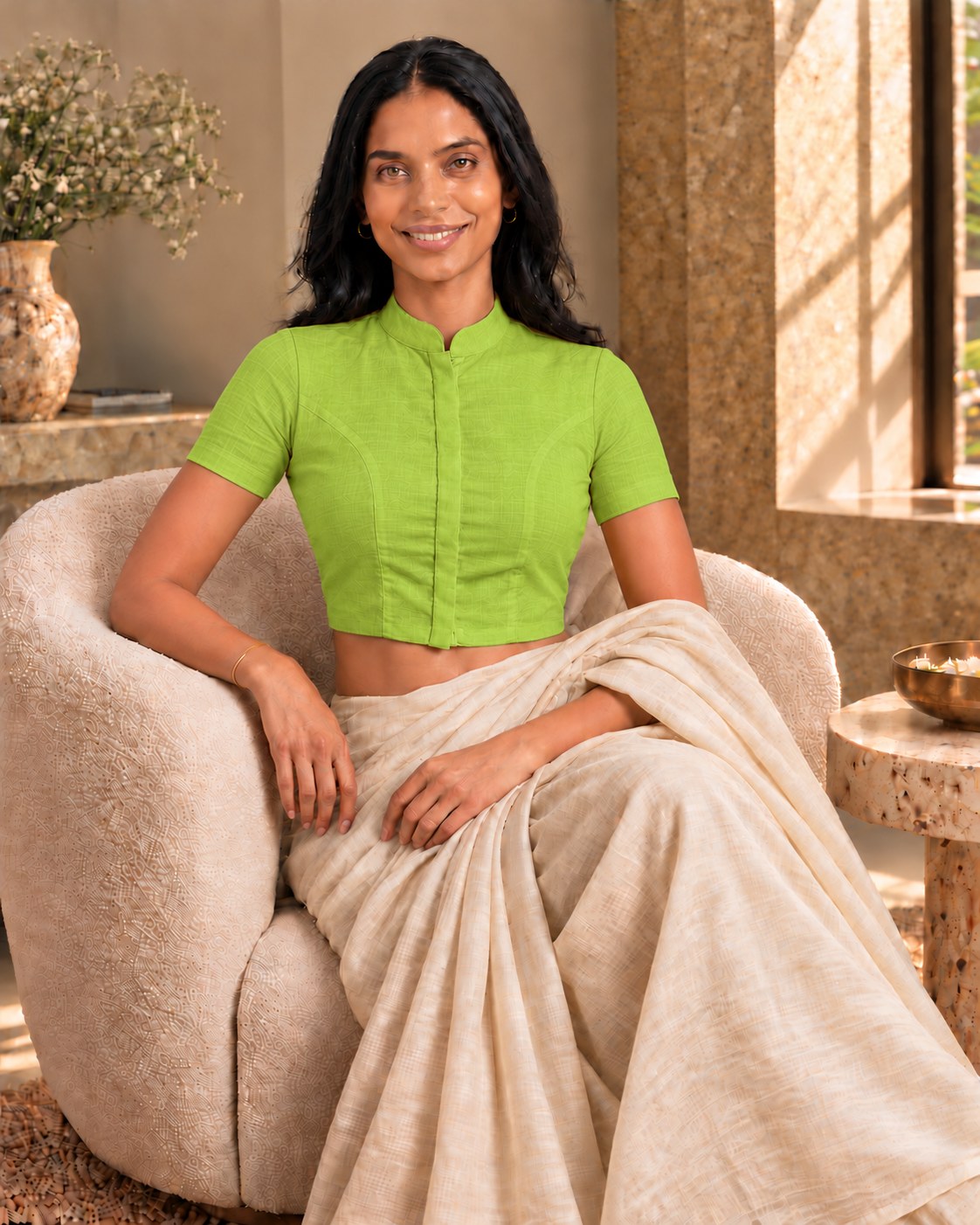 Lime Green High Neck Short Sleeve blouse view 7