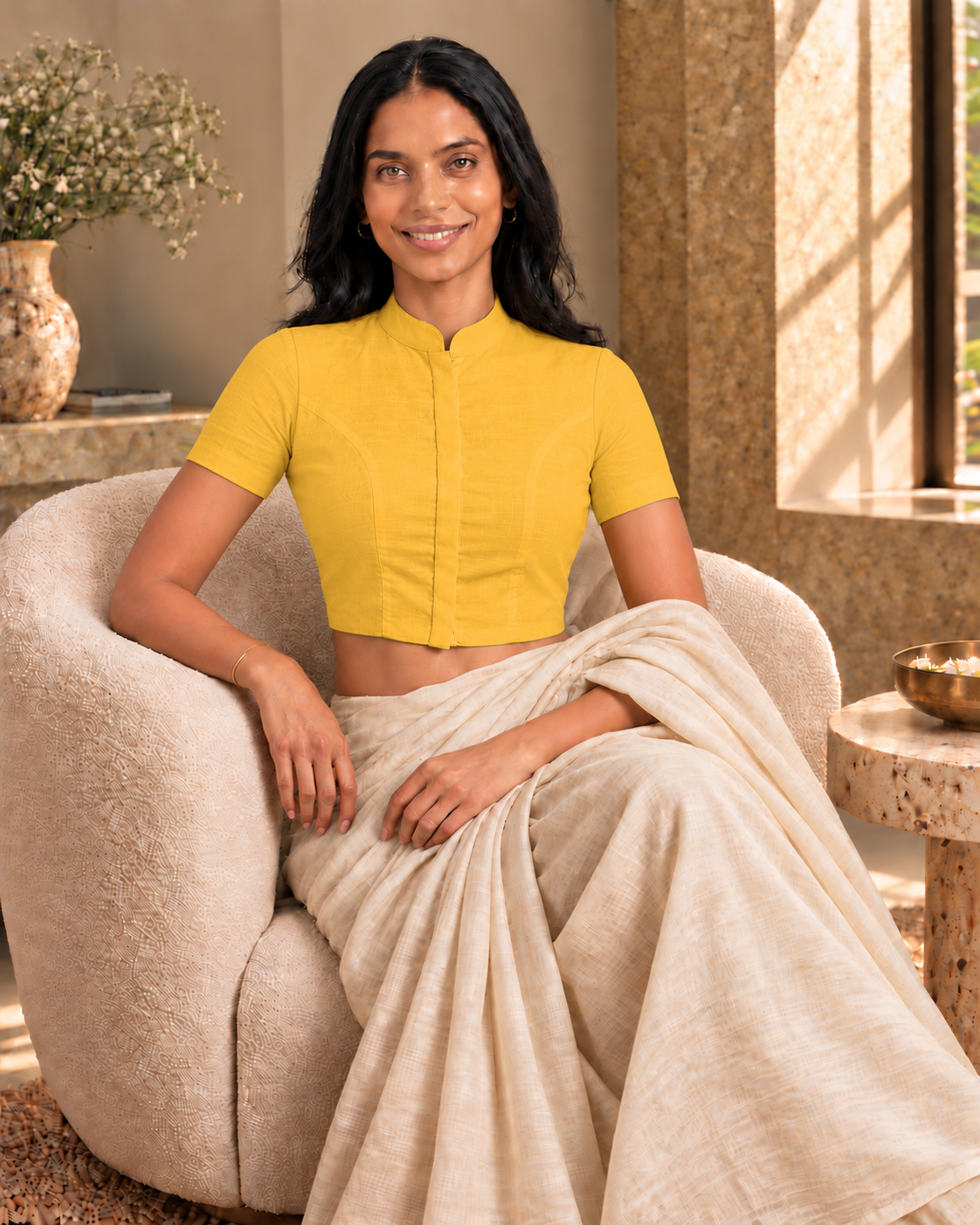 Golden Yellow High Neck Short Sleeve blouse view 7