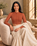 Terracotta Full Sleeve Front Open Classic Blouse - 7.png