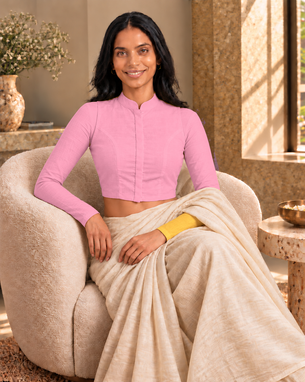 Blush Pink High Neck Full Sleeve blouse view 7