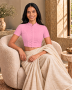Blush Pink High Neck Short Sleeve blouse view 7