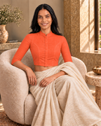 Neon Orange High Neck 3/4 Sleeve blouse view 7